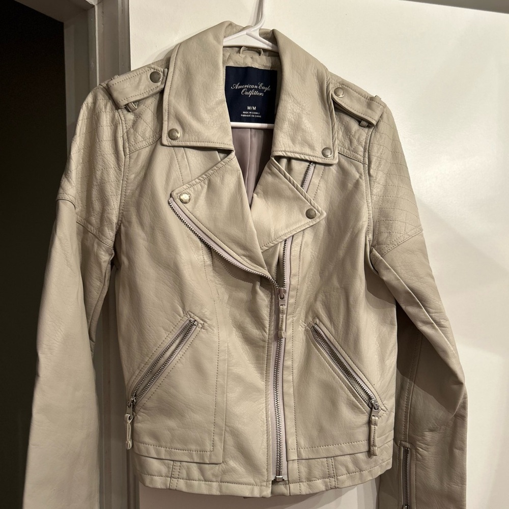 Bone Colored Leather Jacket Size Medium - image 1